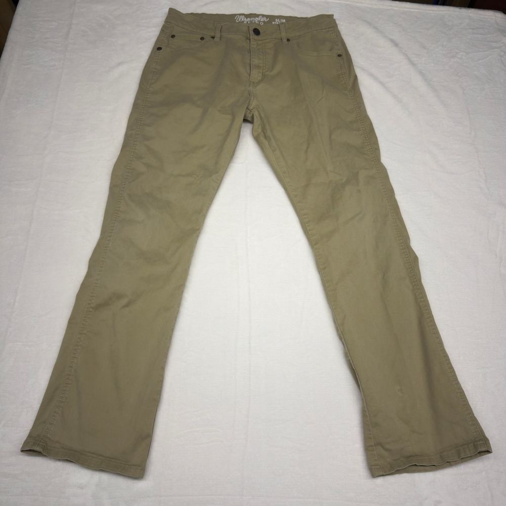 Wrangler Retro Slim Straight Khaki Pants Mens 32x32 Tan Chino Stretch Cotton